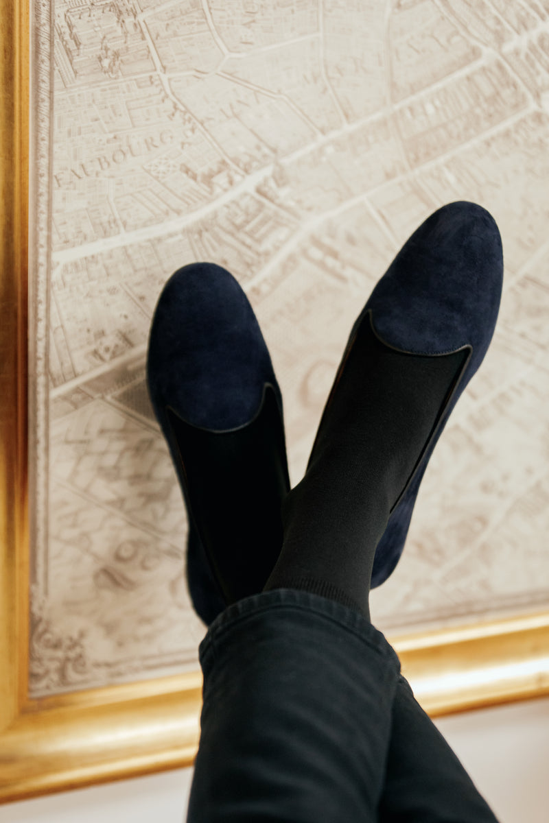 Mid-calf socks Black - Silk - Mazarin – Mes Chaussettes Rouges