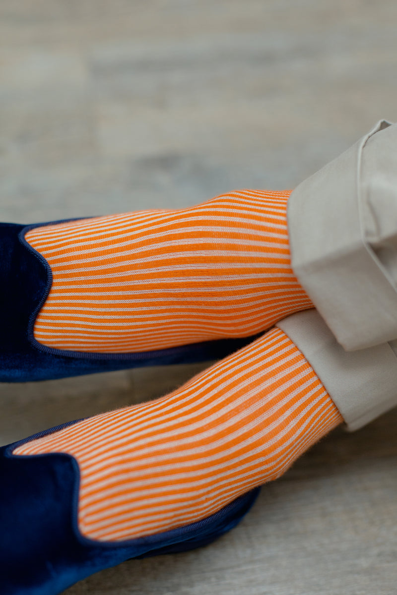 Orange & Beige - Deckchair Stripes - Cotton Lisle