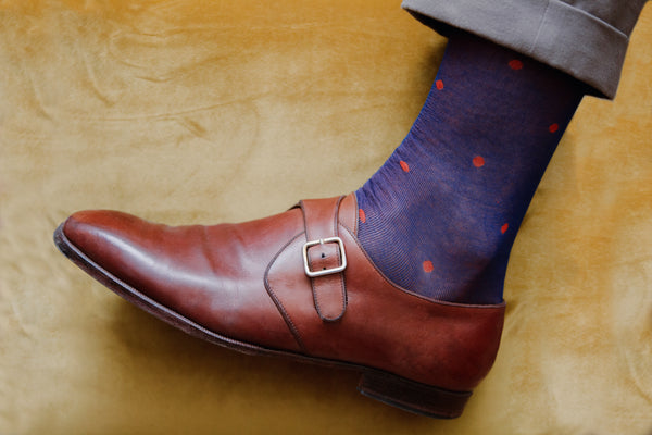 Blue & Orange - Polka-Dots - Cotton Lisle
