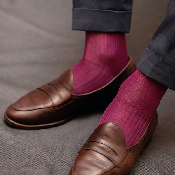 fitted lace wedding dress Men's high purple socks - 100% Cotton lisle