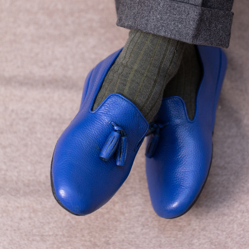 Pantuflas - Azul real - Cuero texturizado