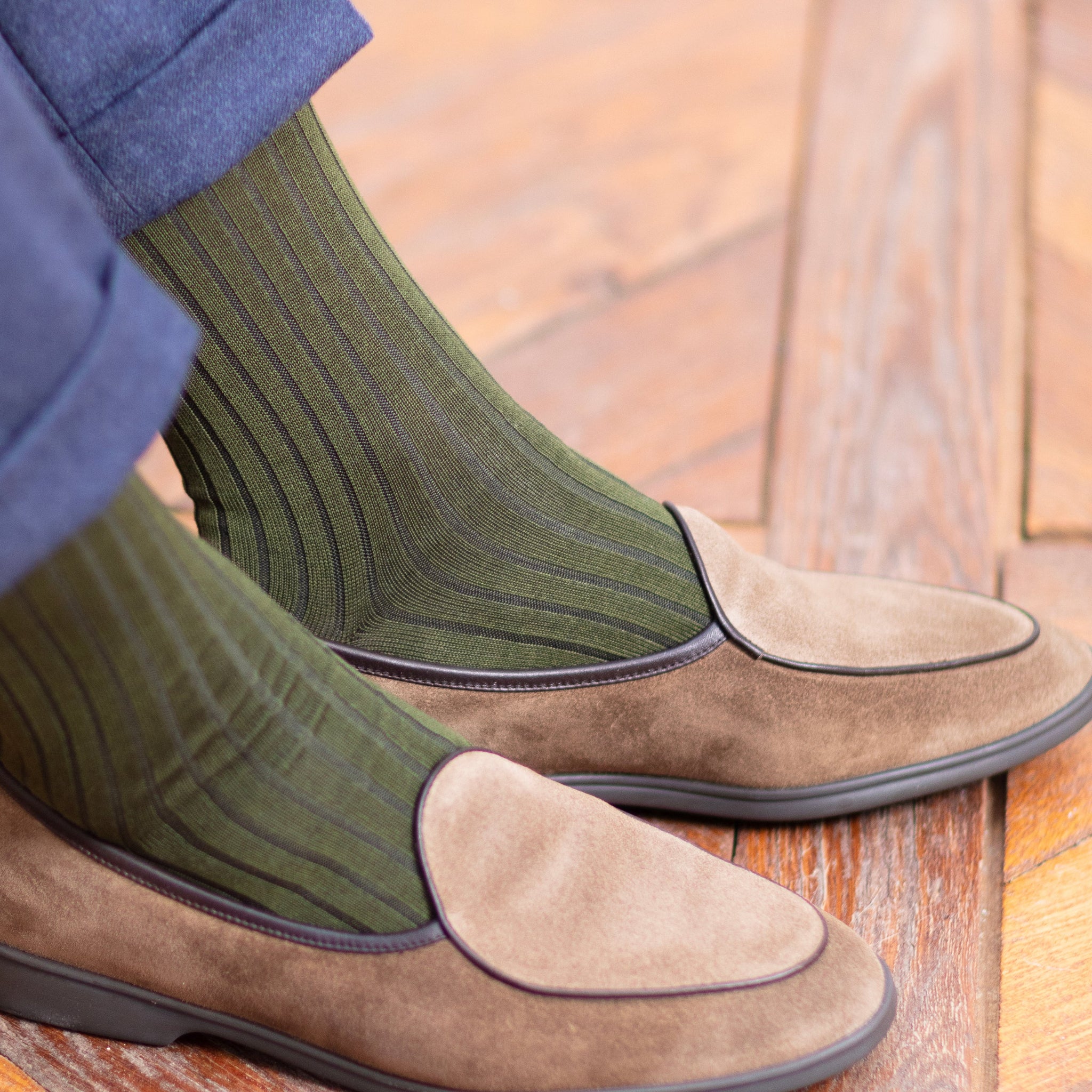 Khaki & Marineblau - Super-Solid Fil d'Écosse Baumwolle
