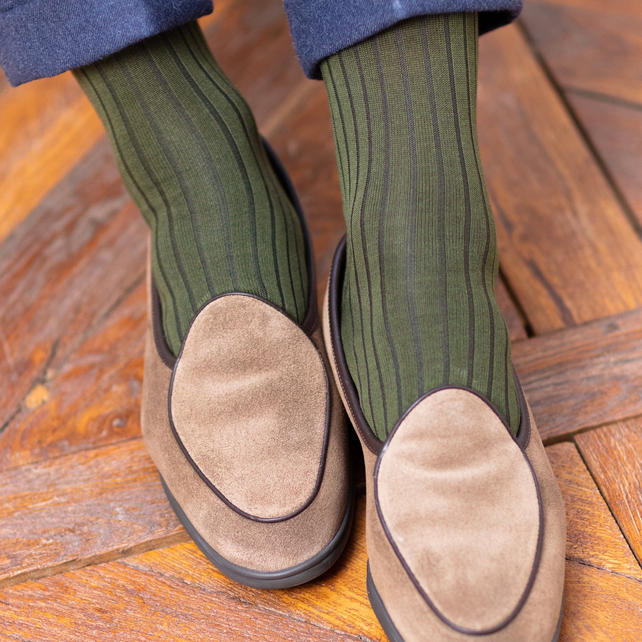 Khaki & Marineblau - Super-Solid Fil d'Écosse Baumwolle