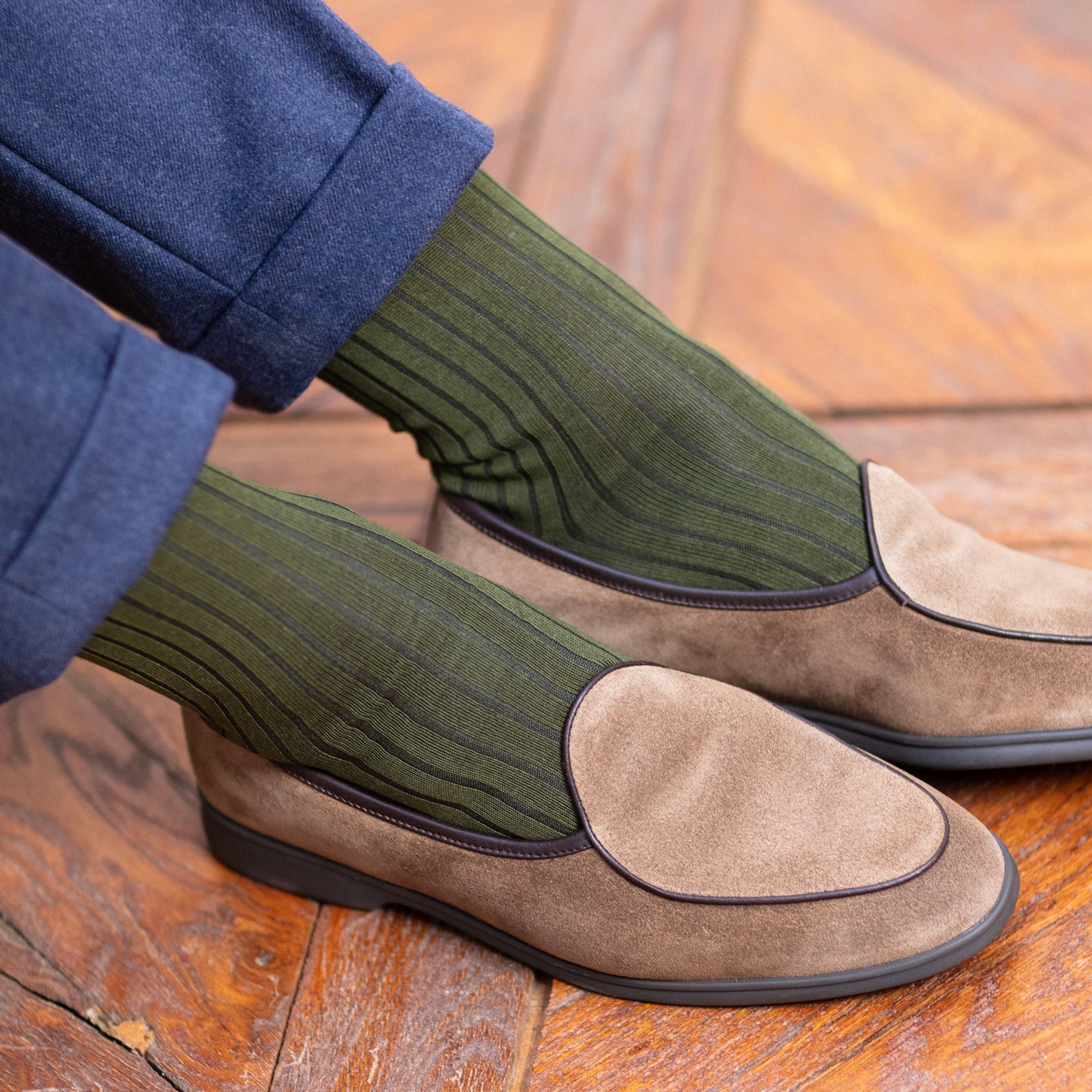 Khaki & Marineblau - Super-Solid Fil d'Écosse Baumwolle