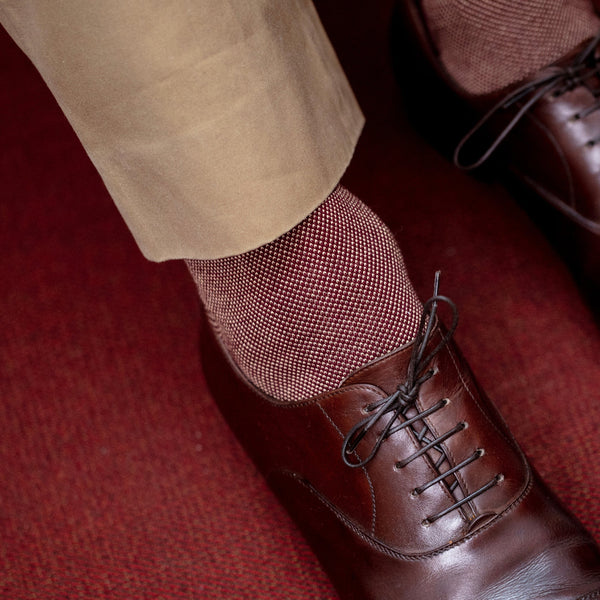 Burgundy & Beige - Birdseye - Super-Durable Cotton Lisle