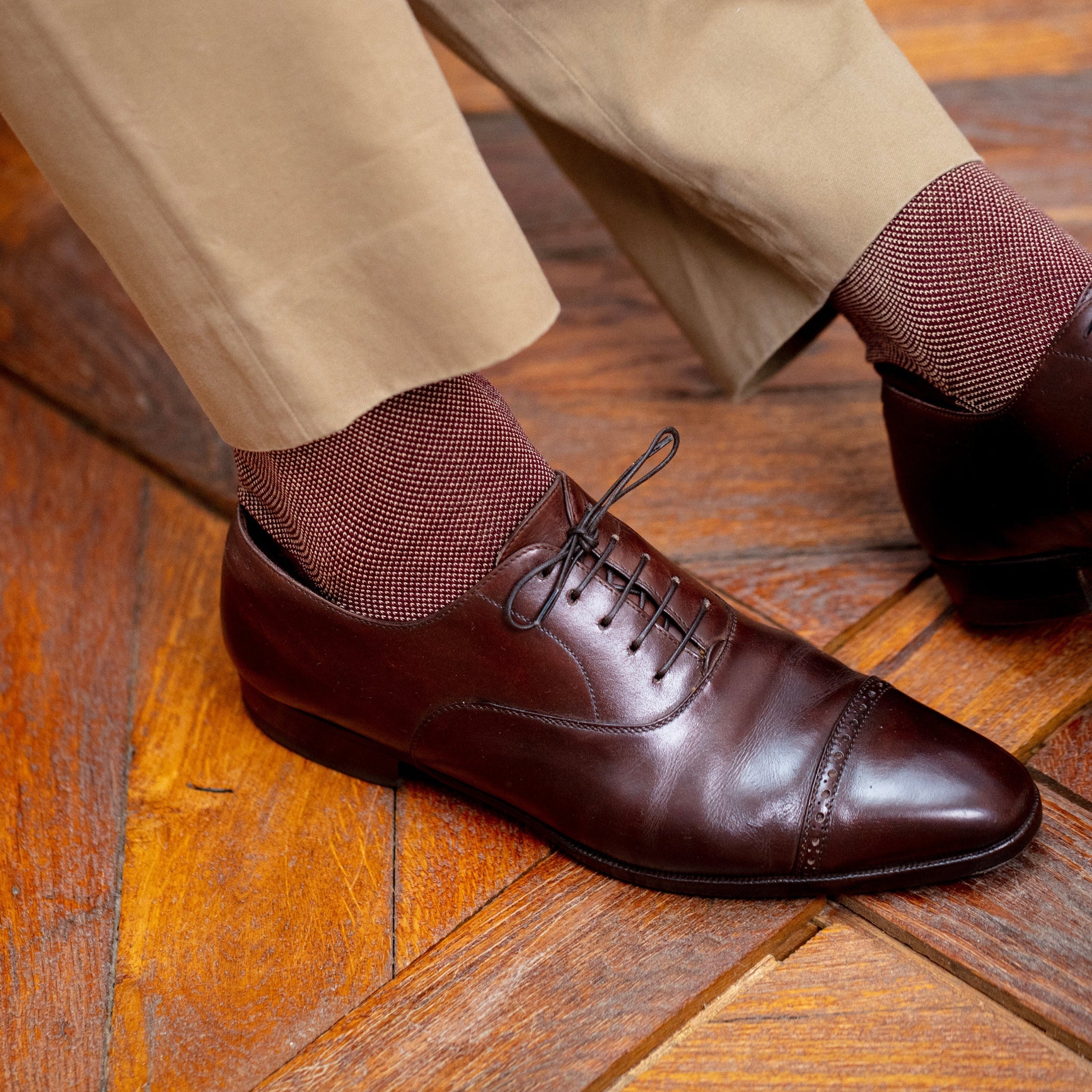 Bordeaux & Beige - Kaviar - Super-Solid Fil d'Écosse Baumwolle