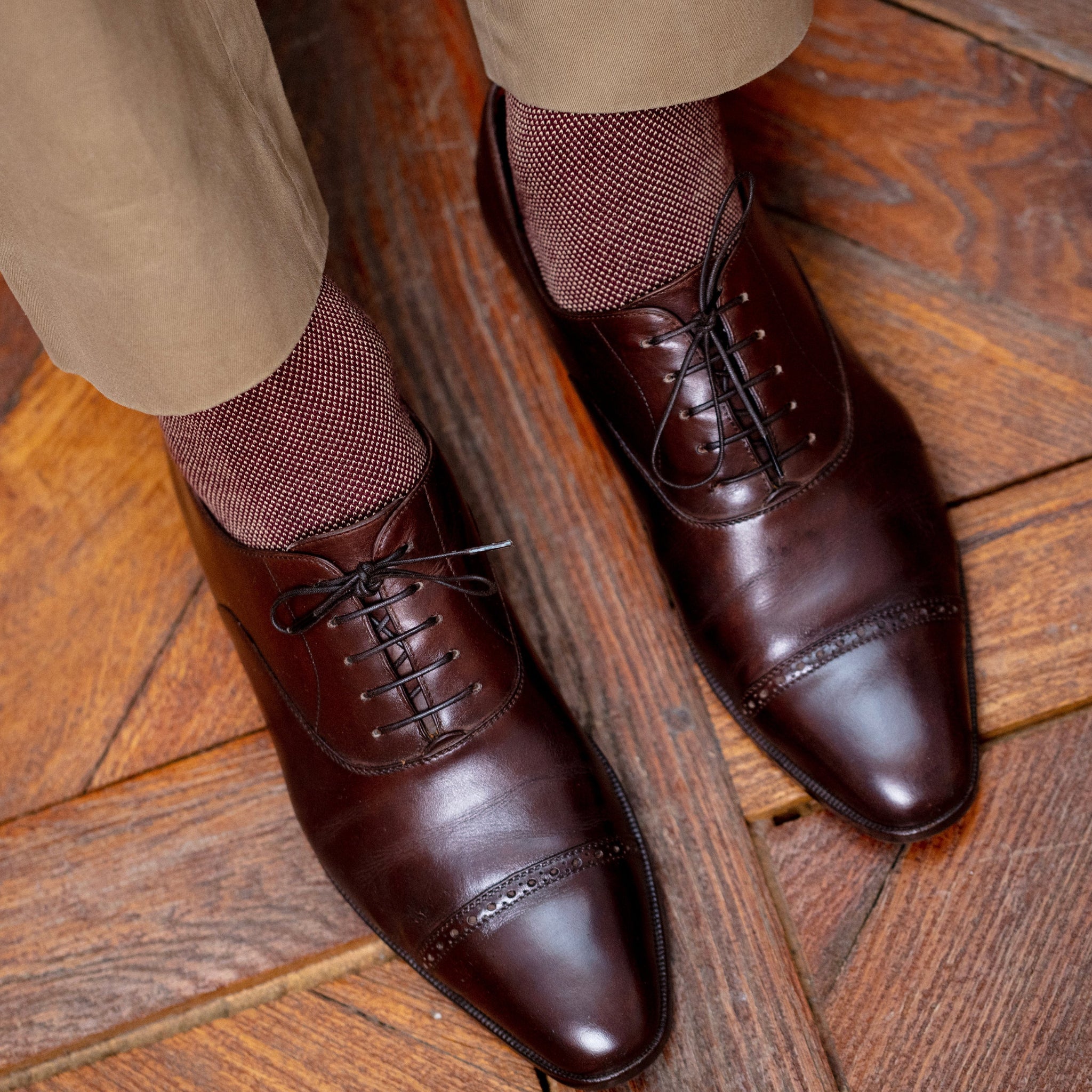 Bordeaux & Beige - Kaviar - Super-Solid Fil d'Écosse Baumwolle