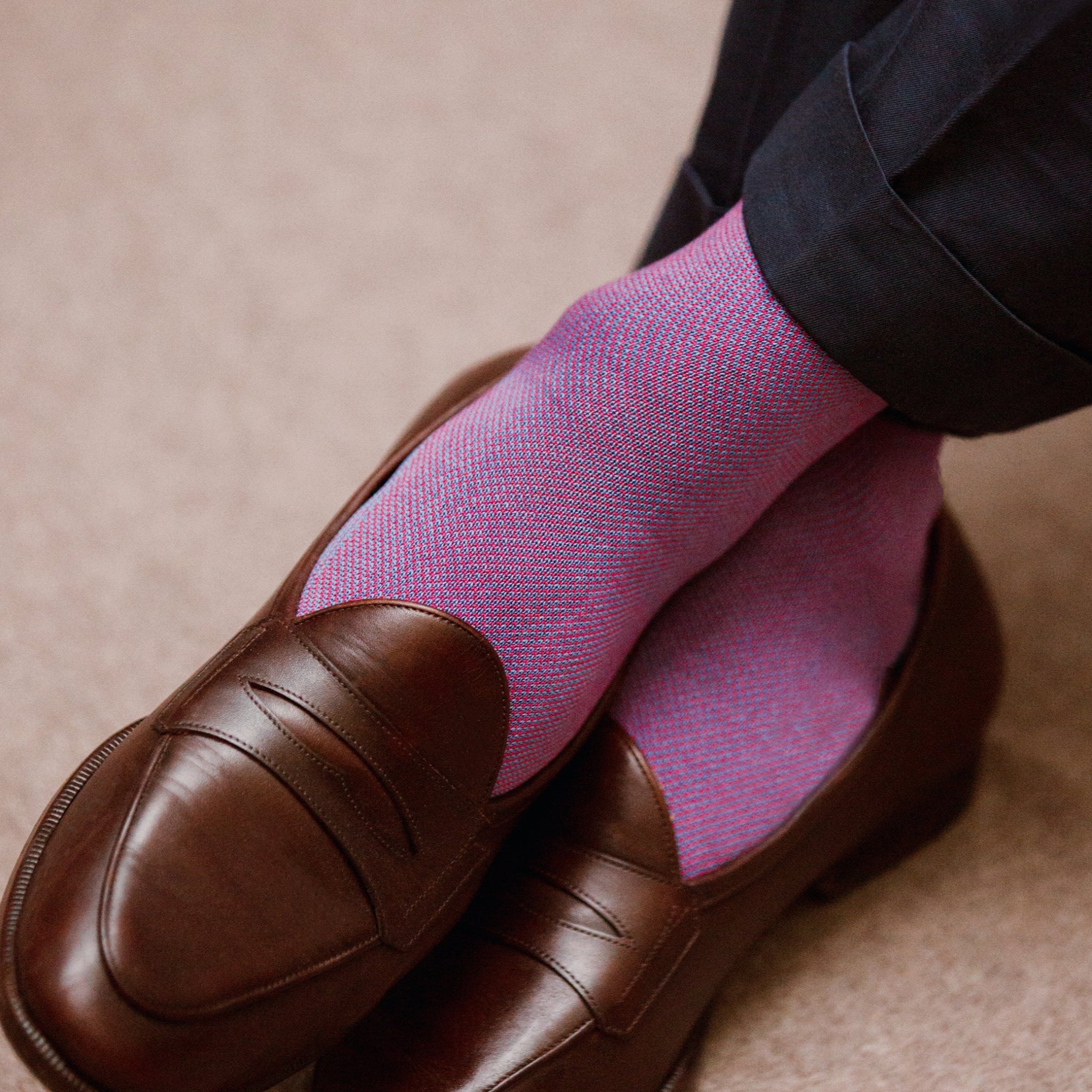 Chaussettes caviar bleu ciel et framboise en fil d'écosse super-solide, Mazarin. Chaussettes mi-mollet (courtes) pour homme renforcées en polyamide, résistantes à l'usure, Pointures : du 39 au 47.