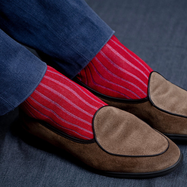 Red & Sky Blue - Super-Durable Cotton Lisle