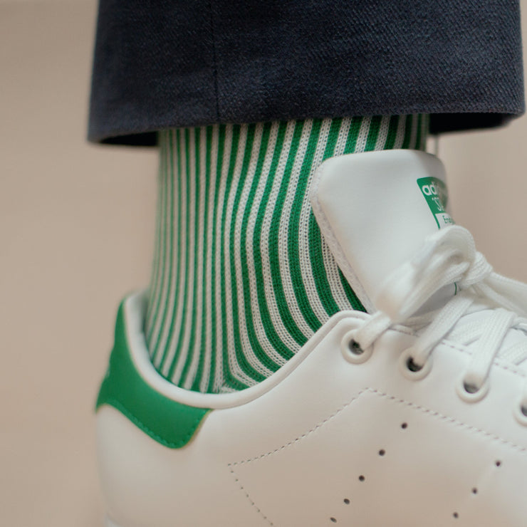 Chaussettes courtes rayées vert blanc Super-solide fil d