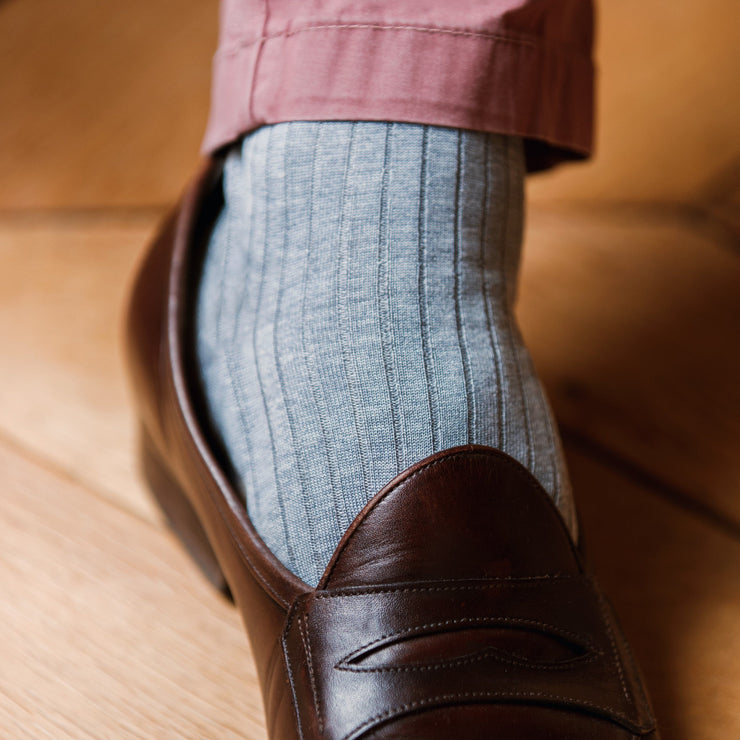 Chaussettes hautes fil d'Ecosse gris clair pour homme Mazarin