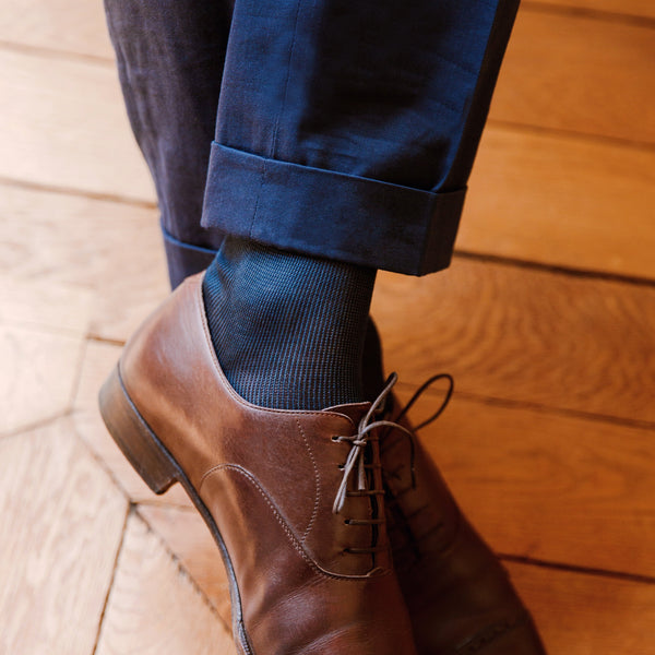 Navy blue & sky striped knee-high socks - Fil d'école