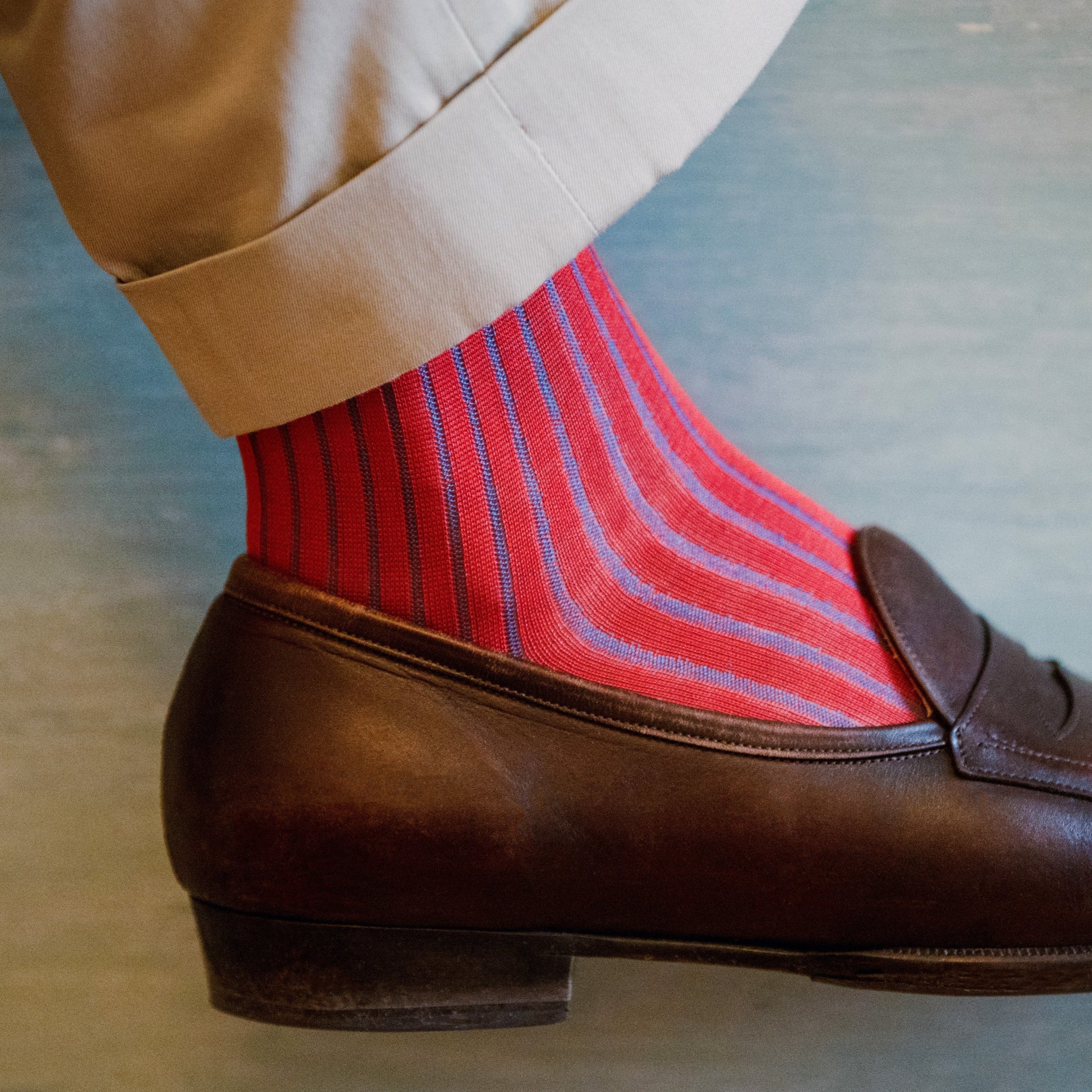 Red & Sky Blue - Cotton Lisle