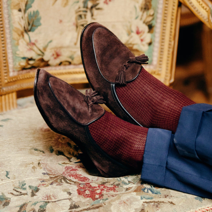 Brown Burgundy Houndstooth Cotton Lisle