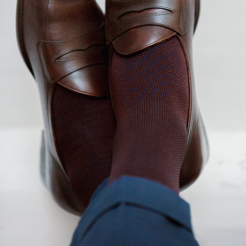 Burgundy & Blue - Birdseye - Cotton Lisle