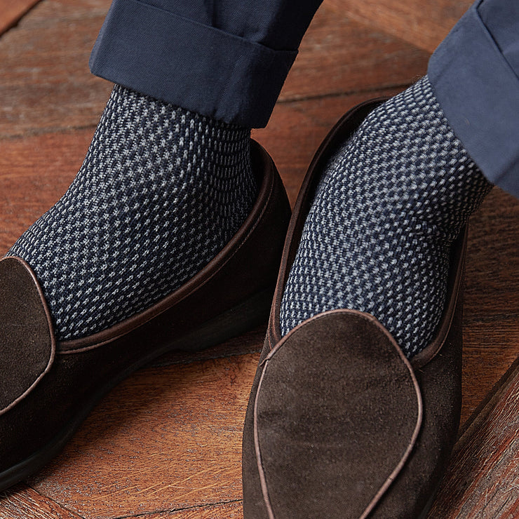 Chaussettes hautes caviar nuit gris clair Laine Fil d'Écosse