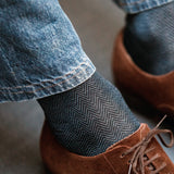 Navy Blue & Steel Blue - Herringbone - Cotton Lisle