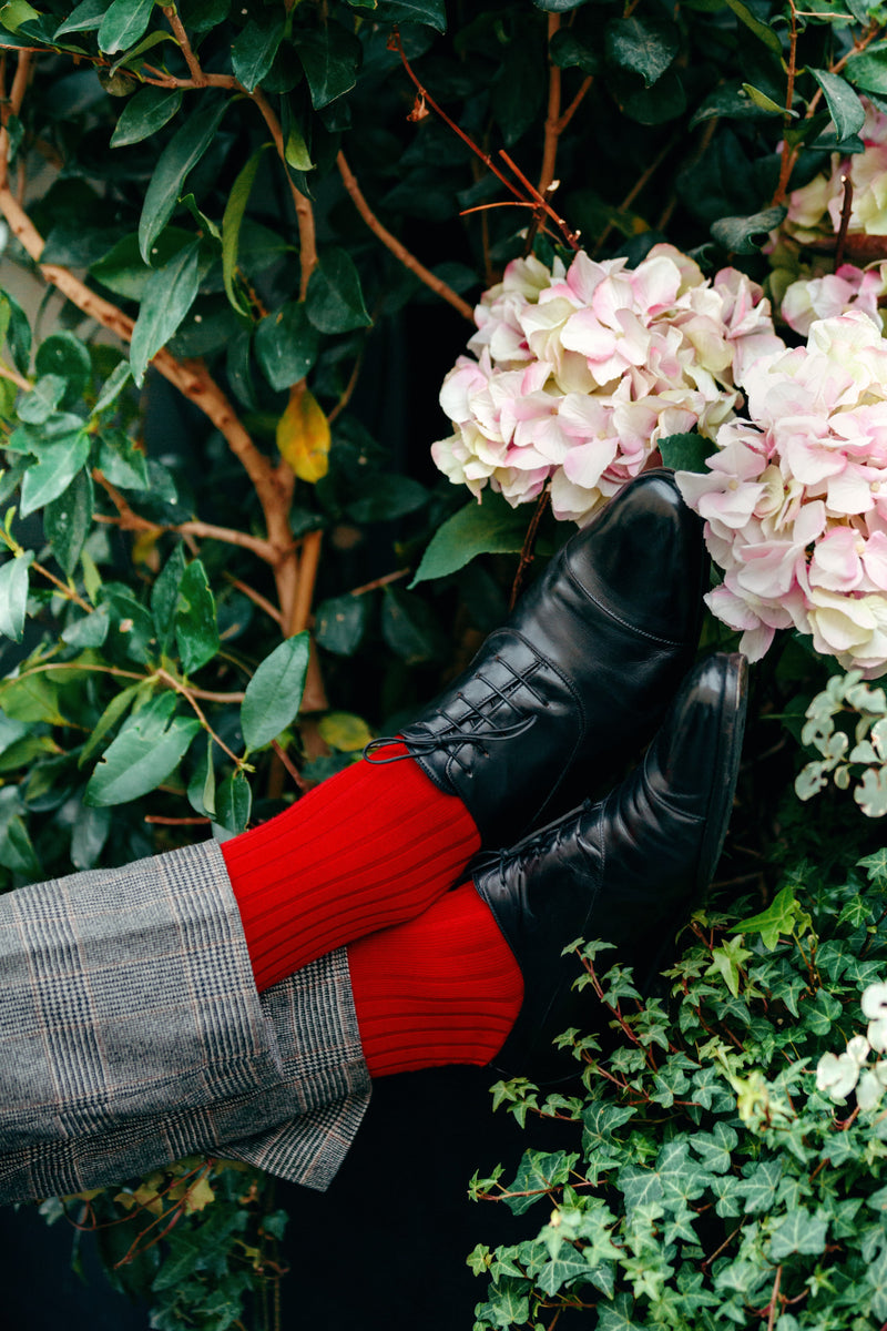 Chaussettes rouge en laine super-solide renforcée en polyamide de la marque Mazarin. Chaussettes mi-bas (hautes) idéales pour l'hiver en ville, modèle pour homme (pointures du 39 au 47). Chaussettes chaudes, douces et résistantes à l'usure. 