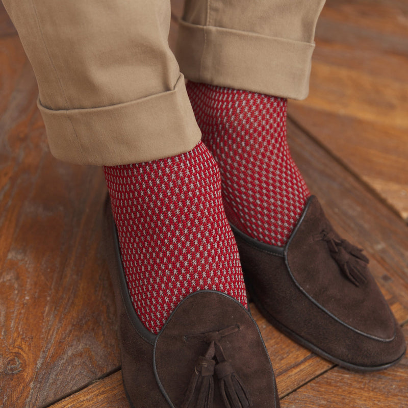 Red &amp; Gray - Caviar - Wool and Cotton lisle
