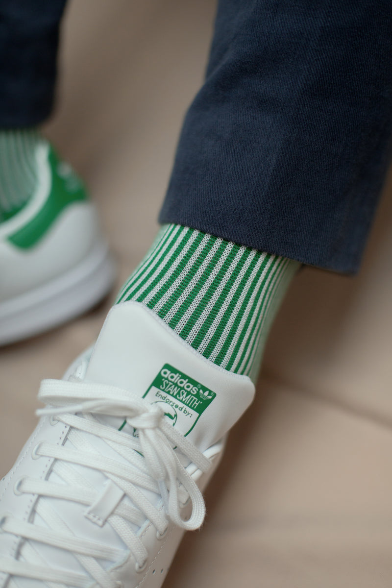 Green & White - Deckchair stripes - Super-Durable Cotton Lisle