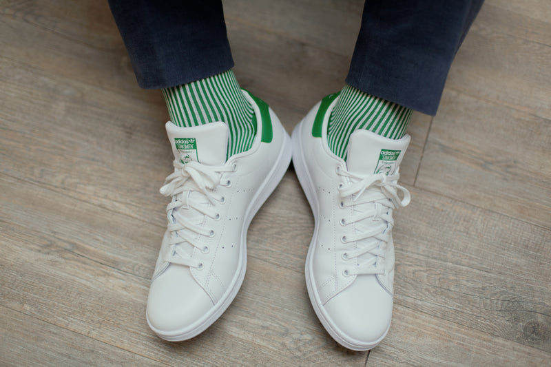 Chaussettes de Sport pour Homme à Rayures Blanc, Marine et Vert Sapin -  Pied de Biche