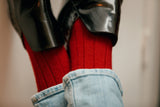 Chaussettes de couleur rouille en 85% cachemire, 13% polyamide, 2% élasthanne. Modèle de mi-bas (hautes) pour femme, de la marque Mazarin. Chaussettes épaisses, chaudes et confortables. Pointures : du 36 au 45
