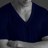 T-shirt col V - Bleu - Coton