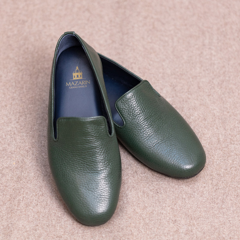 Green - Slippers - Grained Leather